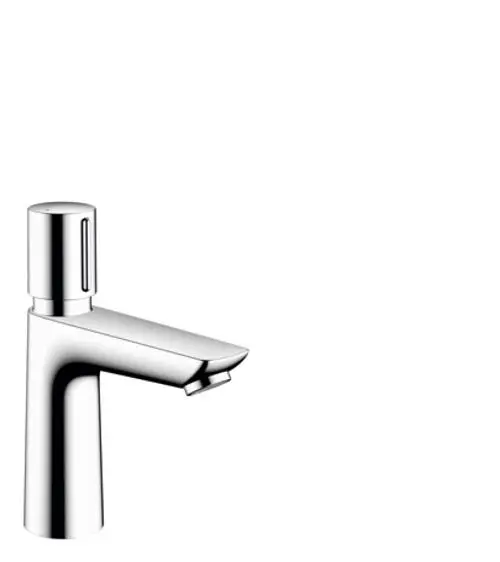 Hansgrohe-Waschtischmischer in Chrom mit einem modernen Design, ausgestattet mit einem Hebel für die Temperaturregulierung und einem festen Auslauf.
